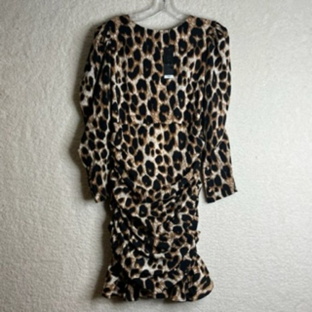 NWT Gracia Womens Leopard Animal Print Scrunch Designer Dress S SMALL
